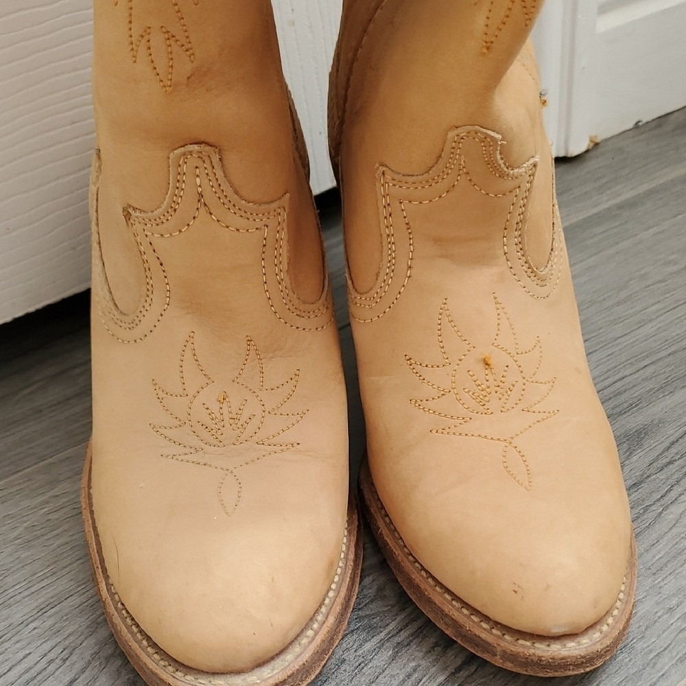 ACME Tan Heeled Boots (SIZE 6M) BOHO/Western/RETRO/Shabby Chic/Summer Vibes - Picture 4 of 11